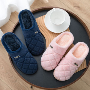 ก้นหนา ผ้าฝ้าย รองเท้าแตะ ผู้หญิง ใช้ในบ้าน กันลื่น ฤดูหนาว อุ่น รองเท้าคู่รักในร่ม นุ่ม พื้นรองเท้าสบาย ผ้าฝ้าย รองเท้าแตะ