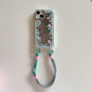 Kitty Cat Green Fresh Mirror Shell for Apple 16 iPhone 15 pro Max New Model 15 pro Anti-Fall Womens Cute 12 with Lanyard 14 pro Full Cover Protective Hard Case