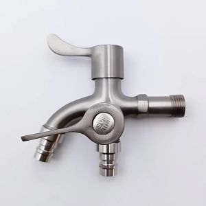 304 Stainless Steel Faucet One Into Two Out Multifunction Double-outlet Washing Machine Faucet Outdoor Garden Sink Pool Faucet