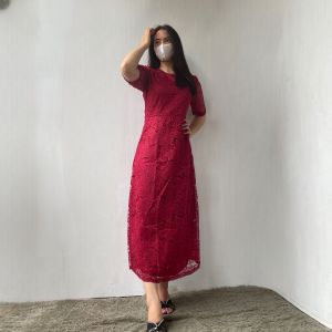 Longdress Brukat Pesta Panjang Dress Brokat Wanita Kristen Kekinian Dan Modis Gaun Natal Kondangan Sarah Zh