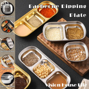 Vision Stainless Steel Sauce Dish Multi-grid Barbecue Dipping Plate Appetizer Serving Tray BBQ Seasoning Dish Hot Pot Dipping Bowl Kitchen Tableware