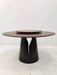 Mid-Ancient Style Solid Wood round Small Apartment Dining Tables and Chairs Combination Minimalist Walnut Color Scandinavian Dining Table Internet Celebrity