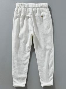 Mens Casual Linen Pants Straight Leg Cotton Linen Blend Nine-Tenths Length Retro Japanese Style Breathable Comfortable Summer