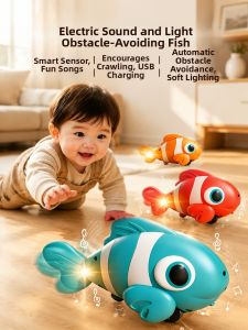 BABYSHOME | Educational Toy with Crawling and Obstacle Avoidance Guide Electric Sound Light Swing Fish
