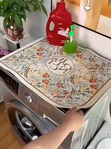 🇸🇬 Ready Stock Wabi-sabi Waterproof Washing Machine Cover Mat – Anti-Slip Dustproof Absorbent Easy Clean Protector