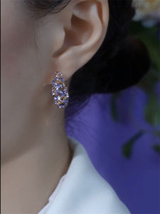 Fashionable Purple Diamond Circle Earrings Stylish Elegant Versatile Personality Design Alloy Plated Silver Gold Earrings for Women