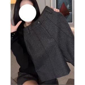 Grey Korean Style High Waist Loose Fit Five-Quarter Casual Pants Versatile Pear Shape Slimming Wide Leg Commute Style