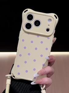 EOENKK | Korean INS Shockproof Polka Dot Phone Case For iPhone 17 16 15 Pro Max 17 15 16 Pro Women Girl Back Cover with Hand Lanyard