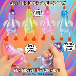 5Pcs Cute Duck Squishy Stress Relief Toy Ultra Soft Slow Rebound Cute Duck Squishy Sugar Stress Ball Glitter Duck Fidget Toy Relaxing Gift Aitemay
