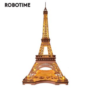 Robotime 3D Puzzles Night of the Eiffel Tower Building Kits Wooden Models Kits to Build for Adults and Kids LED Lights Gifts - TGL01