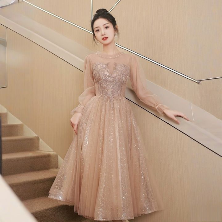 EAGLELY 2026 New Elegant Evening Dress Gown Sequins Glitter Dinner Gown  Bling Kuala Lumpur Hotel Events Dress Banquet Dress Cocktail Dress Ball Gown  Long Sleeve For Prom Night