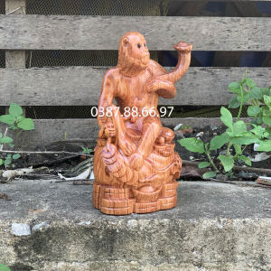 Tượng con khỉ tài lộc linh vật tuổi thân cao 20cm mẫu mới chất liệu gỗ hương