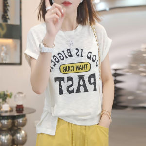 Shalldoer | Fashionable Round Neck Letter Print Short Sleeve T-Shirt Womens Summer New Simple Casual Versatile Top Korean Style Loose Fit