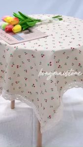 [Mẫu mới] Khăn trải bàn vải canvas VIỀN REN họa tiết CHERRY ĐỎ phong cách Nhật Bản nhẹ nhàng vintage [T003M]