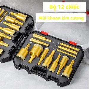Bộ Mũi Khoan Kim Cương 12 Chiếc 6-35mm Mạ Vàng/đỏ Dụng Cụ Mở Lỗ Cho Máy Mài Góc Dùng Cho Kính Đá Cẩm Thạch Đá Granite Gốm Đá Bộ Dụng Cụ Bào Cưa