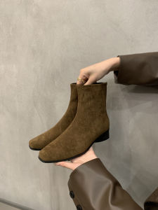 Korean Style Fleece Lined Slim Ankle Boots Womens Shoes Mid-Calf Booties Fashionable Short Boots for Autumn Winter