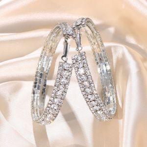 Large Hoop Earrings for Women Rhinestone Sparkly Hoop Earrings Heavy Statement Earrings Party Wedding Jewelry Gift Box Packaging
