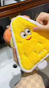 Double-thickness Hand Towel Home Convenient Hanging Quick-drying Absorbent Hand Towel Kitchen and Bathroom Foot Mat Cheese coral velvet hand wipes Cute soft absorbent towel Kitchen bathroom Bread Toast slices cookie doughnut hand wipes