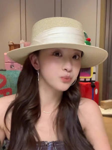 BILLI ZILLY | French Style Straw Woven Flat Top Hat Women Summer Breathable Elegant Outdoor Sun Protection Beach Vacation Straw Hat