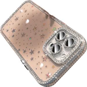 DAIMANG | Transparent Sparkle Frame Star Case with Built-in Lens Protector for iPhone 16 Pro Max iPhone 15 iPhone 14 Pro iPhone 13 iPhone 12