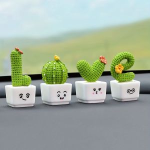 1 Set Of 4 Resin Succulent Cactus Mini Green Plant Car Office Home Living Room Crafts