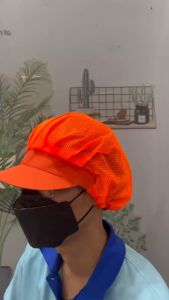 Nón vải lưới trùm tóc bảo hộ công nhân xếp ly màu cam chất lượng an toàn và đảm bảo tiêu chuẩn