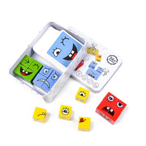 ใบหน้าเปลี่ยนบล็อกอาคารการ์ตูน Cube BOARD เกมปริศนาไม้ Montessori ความวิตกกังวลความเครียดบรรเทาของเล่นเด็กเด็ก