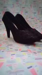 SEPATU HEELS FULL BRUKAT HITAM 12CM