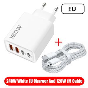 Sạc Nhanh USB 120W Với 4 Cổng Cáp Type C Dành Cho iPhone Samsung Xiaomi - Củ Sạc Tường Với Phích Cắm EU/US/UK
