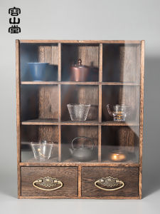 Rongshantang Dustproof Solid Wood Tea Cup Shelf Tea Set Stand Storage Cabinet Teapot Stand Antique Shelf Tea Utensils Antique Shelf