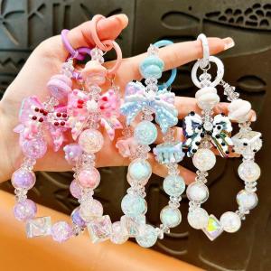 Beaded Bowknot Phone Keychain Clear Acrylic Bracelet Phone Charm Bag Charm Pendant Gift
