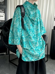 Ice Silk Short Sleeve T-Shirt Mens Summer Unique Design Casual Fashion Half Sleeve Printed Loose Fit Breathable Teenagers Top