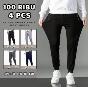 PAKET MURAH 100rb 4pcs Celana traning jogger pria wanita Jogger panjang polos Celana olahraga