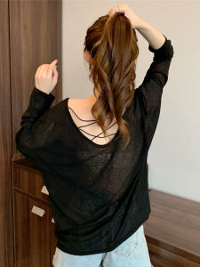 Womens Summer New Lightweight Loose Long Sleeve T-Shirt Sun Protection Air Conditioning Cover up Design Sense Hollow out Back