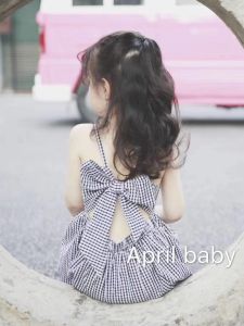 Fashionable Plaid Strapless Summer Dress for Girls Cotton Material Age-Appplicable from 2-7 Years Old Slip Skirt/Vest Skirt Style