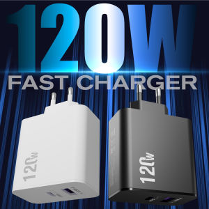 120W Dual Port USB-C Charger Blazing-Fast 1U+1C Charge Phones Laptops in Seconds Full-Protocol Chip Safe Portable Stylish