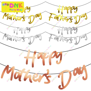 Happy Mother's Father's Day Banner Banderitas Script Cursive Letter Cutout Hanging Silver Rose Gold