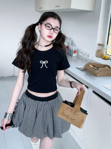 Summer Plaid Puffy Skirt Set for Girls Anti-Light A-Line Mini Skirt Korean Style Childrens Clothing Toddler Kids Outfits