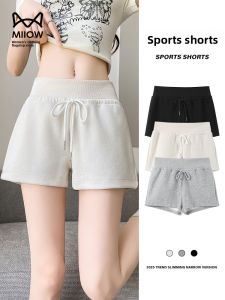 Miiow | Cat Woman Drawstring Sports Shorts High Waist Straight Leg Slimming Versatile Summer Outdoor Wear Womens Fashion 2025 New Arrival