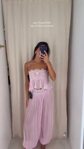 Bộ Quần Áo Ren Mùa Hè Dành Cho Nữ Thiết Kế Khoét Lỗ Áo Crop Top Dây Spaghetti Không Lưng Quần Ống Rộng Xếp Ly Bộ Đồ 2 Mảnh Phong Cách Thường Ngày