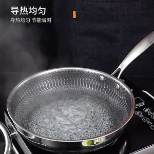 SUS 316 Keluli Tahan Karat Non Stick Honey Comb Frying Pan dengan penutup kaca/Pok dengan pemegang