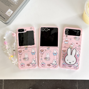 เคสโทรศัพท์มือถือ Miffy Rabbit Pink Foldable Screen Magnetic Absorption สำหรับ Samsung ZFlip7 ZFlip6 ZFlip4 ป้องกันการตกหล่น ดีไซน์น่ารัก