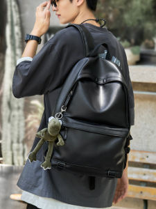 Minimalist Leather Backpack for Men Traveling High School Students University Students Computer Bag Black Fashionable Shoulder Bag