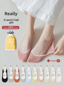 Pure Cotton Invisible Socks Womens Thin Super Lightweight Anti-Slip No Slip Short Boat Socks for Spring Autumn Winter