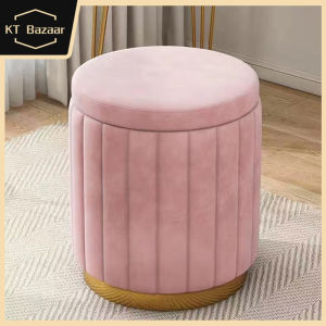 KT Bazaar Makeup Bench Light Luxury Round Bench Chair Bedroom Storage Bench Sofa Stool Dressing Table Stool Makeup Chair Small Velvet style