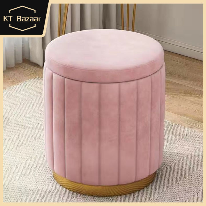 KT Bazaar Makeup Bench Light Luxury Round Bench Chair Bedroom Storage