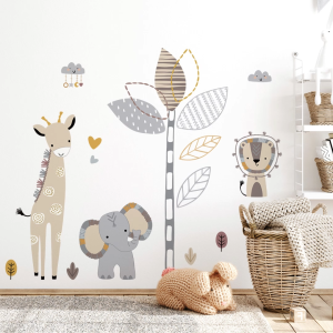 Decal Dán Tường Voi Hươu Cao Cổ Boho Có Keo Sẵn 109x95cm - Trang Trí Không Gian Phòng Ngủ Cho Bé