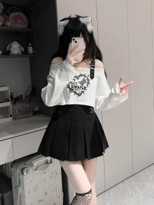 Original No.5 Rose Short Sleeveless T-shirt Shoulder Bared Wide Collar Long Sleeve Casual Loose Fit Cotton Polyester Blend Summer Top