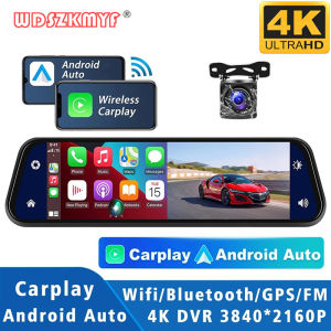 4K Front and Rear Camera 10inch RearView Mirror Wireless Carplay Android Auto WIFI APP Car Dvr Dash Cam for Cars Video recorder