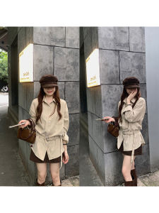 Stylish Waist-cinching Collar Shirt Female Casual Wear
